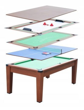 Mesa multijuego 5 en 1 de 6 ft con billar, ping-pong y air hockey
