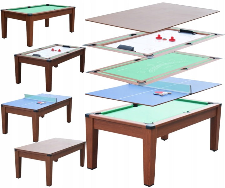 Mesa multijuego 5 en 1 de 6 ft con billar, ping-pong y air hockey