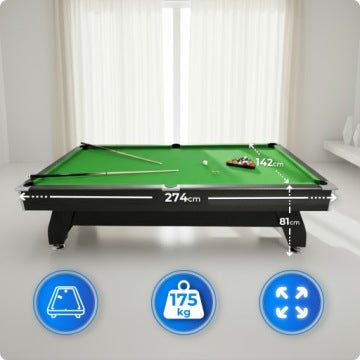 Mesa de billar pool negra 9 ft con accesorios para uso doméstico