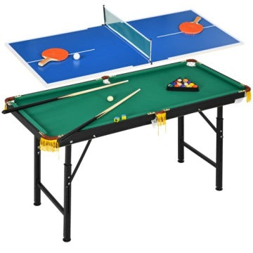 Mesa 2 en 1 de billar y ping-pong con accesorios, 140 x 63 x 80 cm